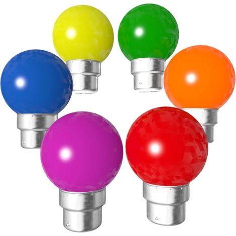 Lot de 6 ampoules pour Guirlande LED Culot B22 Incassable - Bleu Jaune Orange Rouge Vert Rose