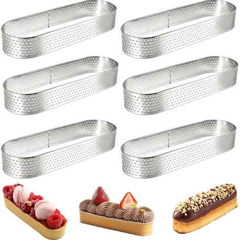 Lot de 6 Cercles à Pâtisserie Ovales en Acier Inoxydable 304 - Moules à Tartelette Perforés pour Mousse, Quiches, Desserts Français (1/5)