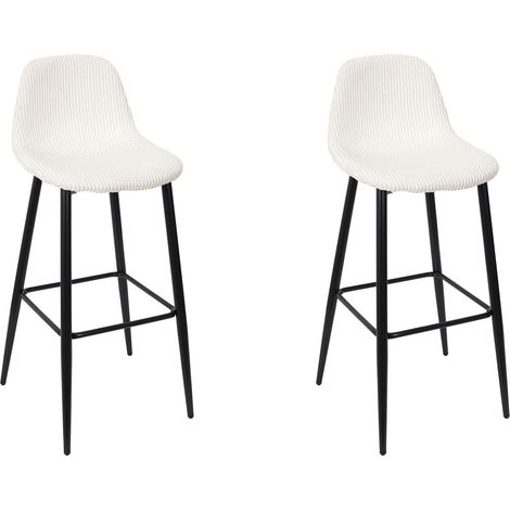 Lot de 2 Chaises de Bar - HOME DECO FACTORY - Scott - Côtele - Beige et Noir (1/5)