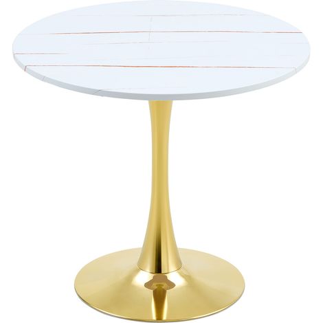 Table de salle à manger ronde Tulipe avec pied métal, diamètre 80 cm, design moderne (1/5)