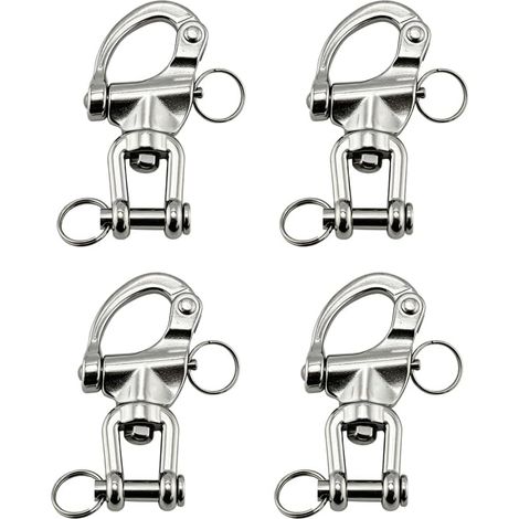 Manille à Dégagement Rapide Inox 316, Lot de 4 Émerillon 360° Anticorrosion Mousqueton, Connecteur Marine à Ressort pour Amarrage, Chaîne et Gréement Nautique (1/5)