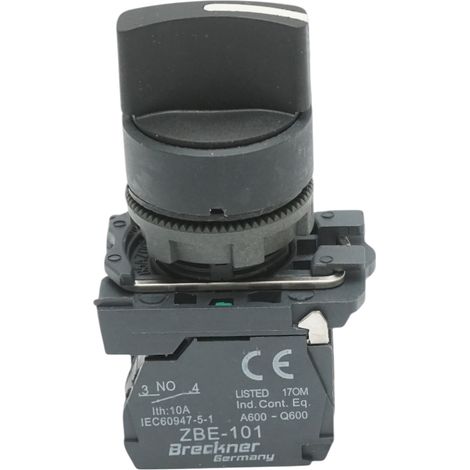Selettore a 2 posizioni con ritorno, nero, 1NO+1NC, 24V/10A, TB5 Breckner Germany (1/5)