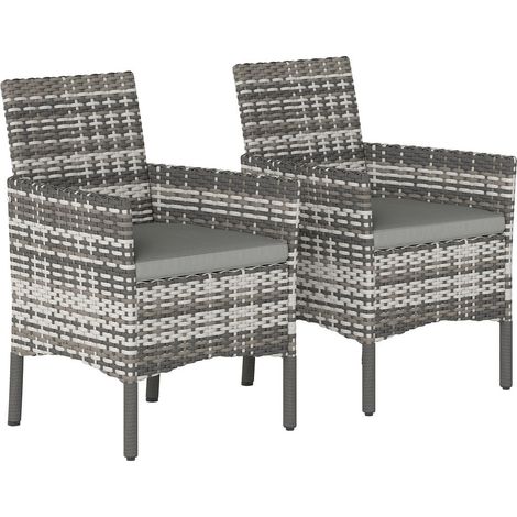 Lot de 2 Chaises de Jardin Confort Extérieur Fauteuils avec Coussins Dossier Haut Résine et Acier 58x62x87 cm Gris (1/5)