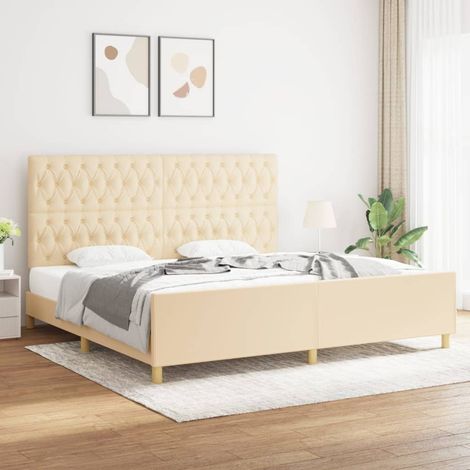 Cadre de lit sans matelas et tête de lit crème 200x200 cm tissu (1/5)