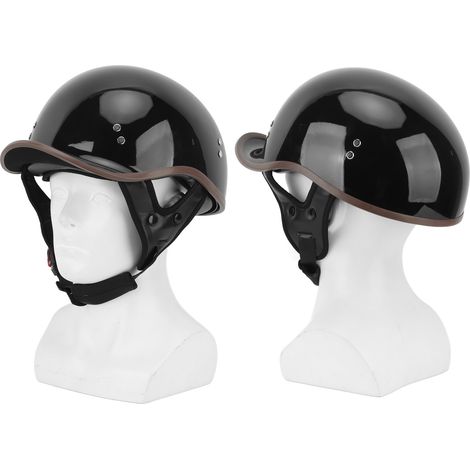 Demi-casque de moto avec visière solaire, en ABS hygroscopique et profilé, pour homme et femme, style Warp Tail, noir brillant pur, taille M (55-57 cm). (1/5)