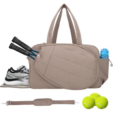 Borsa da tennis con scomparto per scarpe - Borsa da pickleball imbottita extra-large, può contenere 2-4 racchette, resistente all'acqua e leggera per uomini e donne (Cammello) (1/5)