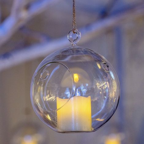 Sfera di vetro con candela a led effetto fiamma per giardino da interno ed esterno. -17.5 cm (1/3)