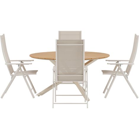 Mexico Gartenset Tisch Ø140 cm Natur 4 Stühle beige. (1/4)