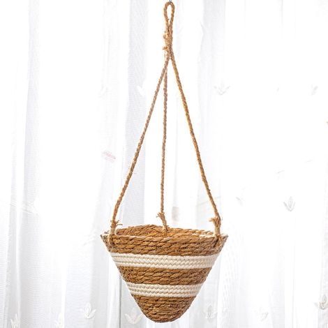 Panier Suspendu Pour Plantes - En Herbe De Mer Naturelle - Forme Conique - Pour Intérieur Et Extérieur - Diamètre 28 Cm - 1 Pièce (1/5)