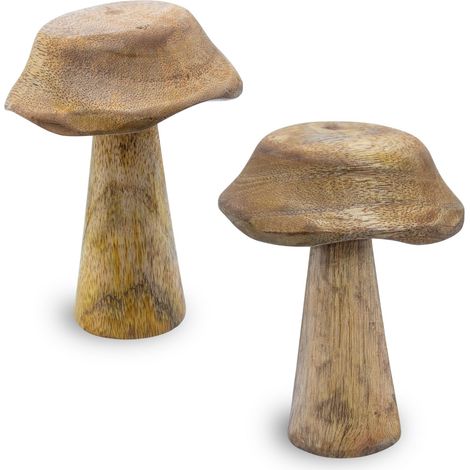 Mango Holz Deko Pilze 2er Set zum Hinstellen – 14 x 10 cm - Holz Pilz Figur für vielseitige Dekoration