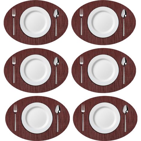 Sets de table ovales en vinyle tissé imitation bambou, résistants à la chaleur et lavables, pour table de cuisine (rouge)