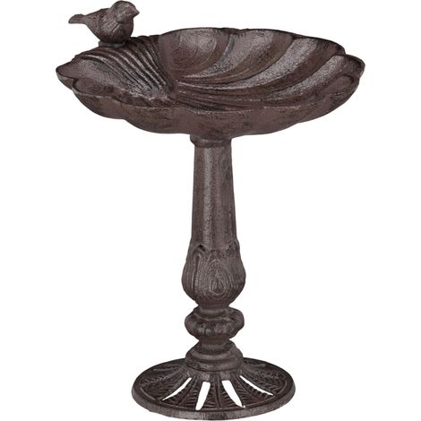 Abbeveratoio a stelo vintage per uccelli da giardino 60 x 30 x 30 cm in ghisa grigia 130005022
