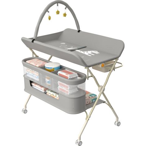 TABLE - PLAN A LANGER pour Bébé -Pliable-Hauteur Réglable -Panier de Rangement-Étagère-Roue Verrouillable (1/5)