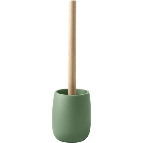 Escobillero con soporte de poliresina y madera SVEN Verde albahaca mate Spirella