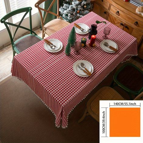 1 pc. Nappe de Noël à carreaux rouge et blanc - Housse rectangulaire pour table de fête, tissu résistant pour réunions familiales et célébrations sais (1/5)
