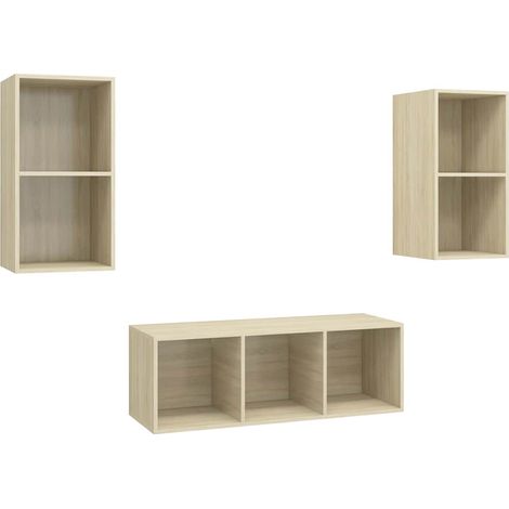 Ensemble Meuble TV Suspendu Mural Rangement Bois d'Ingénierie Chêne Sonoma Lot de 3 (1/5)