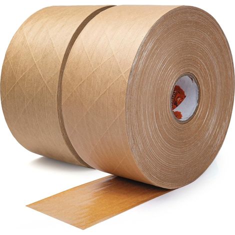 Ruban Gommé Activé à l'Eau 70mm x 116m, Ruban Renforcé Fibres Écologique en Papier Kraft Biodegradable, pour Scellement Sécurisé Emballage et Expédition, 2 Rouleaux (1/5)