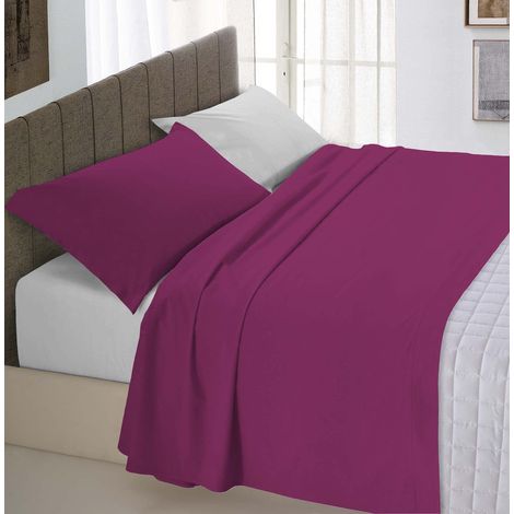 Italian Bed Linen Completo Letto Natural Color, 100% Cotone, Fucsia/Grigio Chiaro, Piazza e Mezza (1/5)