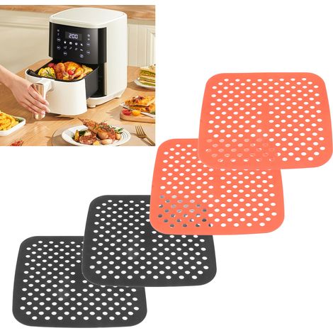 Tapis de four en silicone, tapis de friteuse à air chaud résistant aux hautes températures, tapis de friteuse à air chaud anti-huile, 2 tapis rouges de 21 cm + 2 tapis noirs de 21 cm (1/5)