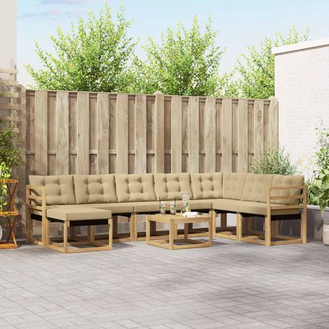 vidaXL Outdoor-Sofagarnitur 9 Stk. Weiß und Beige (1/5)