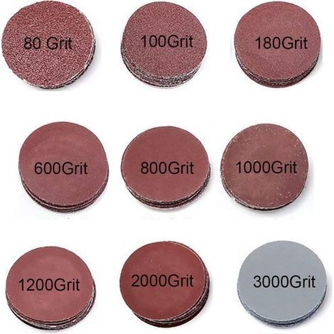 3" Abrasive Disc Paper, Pack of 180, 80 100 180 600 800 1000 1200 2000 3000 Grain 20 Pieces Eachn 20 pièces chacune (1/4)