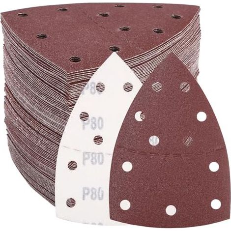 Lot de 100 Papier de Verre pour Ponceuse de Détail de Souris, Grain 40 80 120 180 240, Papier a Poncer Triangulaire Professionnel pour Ponçage et Polissage, Papier de Ponçage à 11 Trou (1/5)