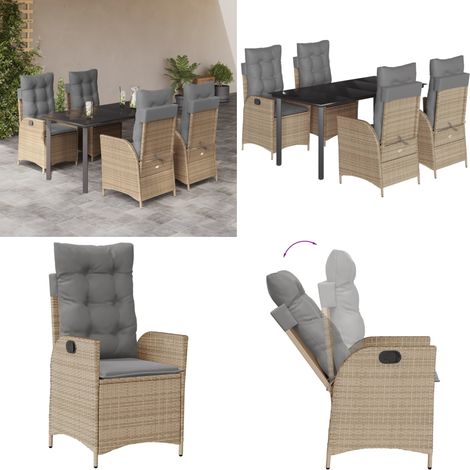 5-tlg. Garten-Essgruppe mit Kissen Beige Poly Rattan - Gartentisch - Gartensessel (1/5)