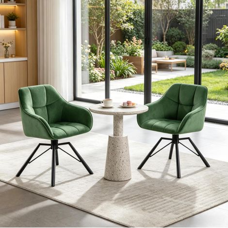 Silla de comedor giratoria de 2 piezas en terciopelo y metal verde oscuro HAVRYA (1/5)