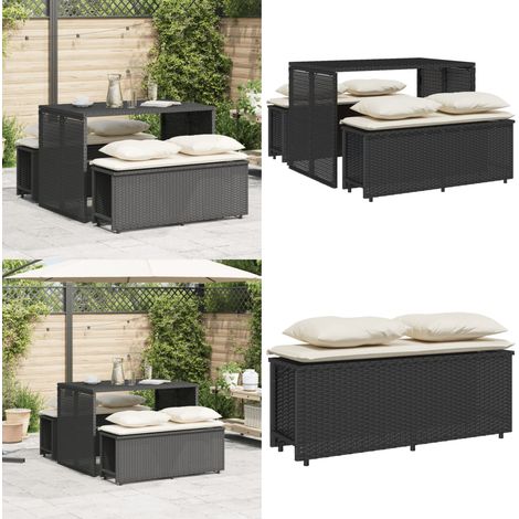 Set comedor de jardín 3 pzas con cojines ratán sintético negro - Muebles de jardín - Ratán sintético