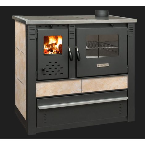 Cuisinière à bois + four PANONIA beige 90 cm - Droit (1/4)