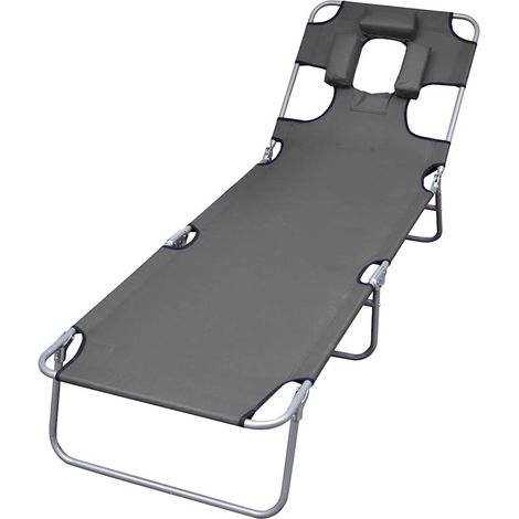 vidaXL Tumbona plegable con cojín de cabeza y respaldo ajustable gris (1/5)