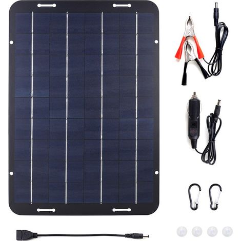 Mainteneur de chargeur de batterie solaire 10W 18V, Kit de charge de panneau étanche Portable pour bateau tracteur camping-car RV (1/5)