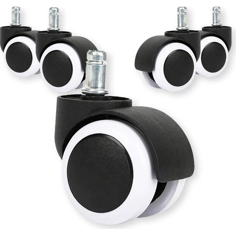 Ruote universali per sedia da ufficio, rotelle in gomma resistenti per sedia da gaming, ruote in poliuretano bianco silenziose, misura standard, confezione da 5. (1/5)