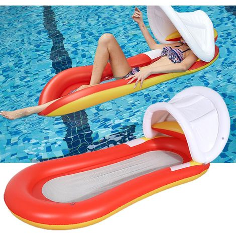 Matelas gonflable de piscine avec auvent, radeau confortable et durable, lit aquatique extérieur (1/5)