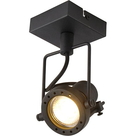 QAZQA Industrial Foco inteligente negro con WiFi GU10 - Suplux Acero Redonda /Cuadrada Adecuado para LED Max. 1 x 4.8 Watt