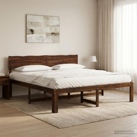 vidaXL Cama doble con cabecero ROSTOCK Marrón Oscuro 200 x 200 cm (1/5)