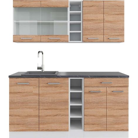 Cuisine R-Line, Sonoma/blanc, 160 cm , PT Anthracite, Vicco