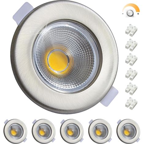 7W Spot LED Encastrable Dimmable Extra Plat,Blanc Neutre 4000K COB,Spot de Plafond Inox 220V 600LM Pour Cuisine Chambre Salon,Trou 65-88mm Lot de 6 (1/5)