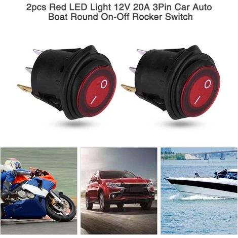 Interrupteur Rocker LED Rouge 12V/24V Interrupteur Va-et-Vient À 3 Bornes Lumière Auto Bateau 20A - 2 Pièces (1/5)