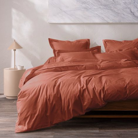 Housse de couette percale de coton peigné "Julian" toutes dimensions Coton Pur - Julian Terracotta - Housse de couette 200 x 200 cm