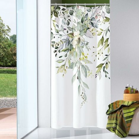 Small Shower Curtain 72 x 72, Narrow Sage Green Floral Fabric Shower Curtain, Watercolor Plant Eucalyptus Leaves Bathroom Curtain Set with Hooks (1/5)