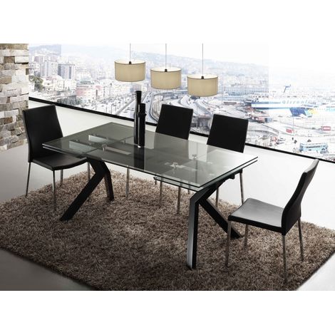 Table extensible 160-240cm pieds laqué noir et plateau verre trempé Kiota (1/5)