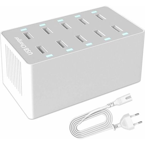 Station de Charge USB, hub Chargeur USB de 50 W à 10 Ports, Chargeur USB multiport avec Smart Detect, Compatible avec iPhone, Galaxy, Tablette iPad et Autres appareils de Charge USB-LIAIKI (1/5)