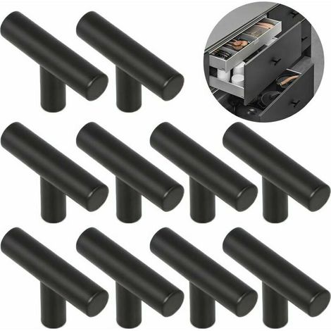 10pcs Poignée de Placard Porte de Cuisine Espacement des Trous de 50mm, Poignée Meuble Noir en Acier Inoxydable (1/5)