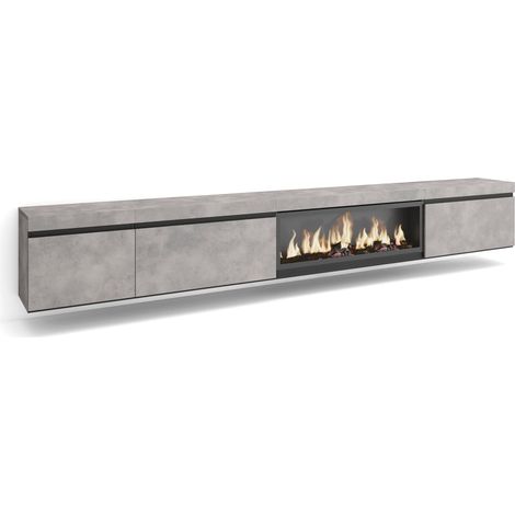 Skraut Home - Mueble TV, Televisión, Muebles de salón, almacenaje, 317x45x35 cm, Chimenea eléctrica XXL, Colgado, Suspendido, Estilo Moderno, Gris Cemento (1/5)