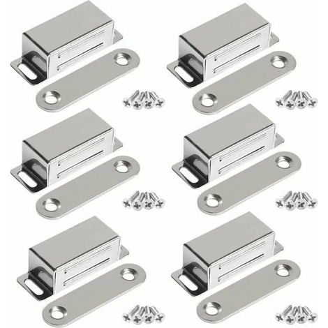 Aimants de porte pour meubles - MICH - Acier inoxydable - 10 kg - Lot de 6 - Vis incluses - 45x15x15 mm - Plaqué nickel (1/4)