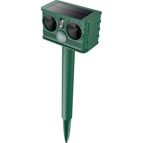 3-in-1 Solar-Powered Outdoor Pet Repellent H7011: Ultrasonic + Laser + LED, IP54 Waterproof, Dark Green (1/5)