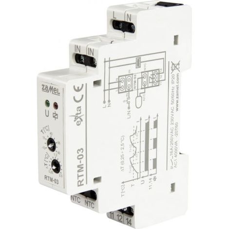 Regolatore di temperatura da -10 a 90 gradi C, modulo singolo, con impostazione dell'isteresi da 0,25 a 2 gradi C RTM-03 EXT10000251