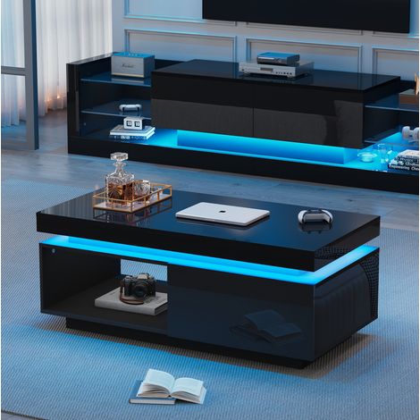 Set mobile TV 181 cm nero lucido con LED e tavolino basso nero con LED (1/5)