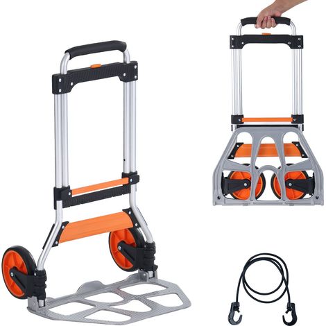 Chariot pliant, capacité 124,7 kg, aluminium, convertible en diable et plateau, poignée télescopique, roues PP+TPR, ultra-léger et robuste pour déménagement. (1/5)